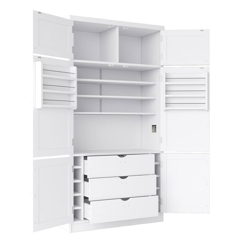 Modern 80.1" Tall Freestanding Kitchen Pantry Cabinet with Adjustable Shelves and 2 Power Outlets