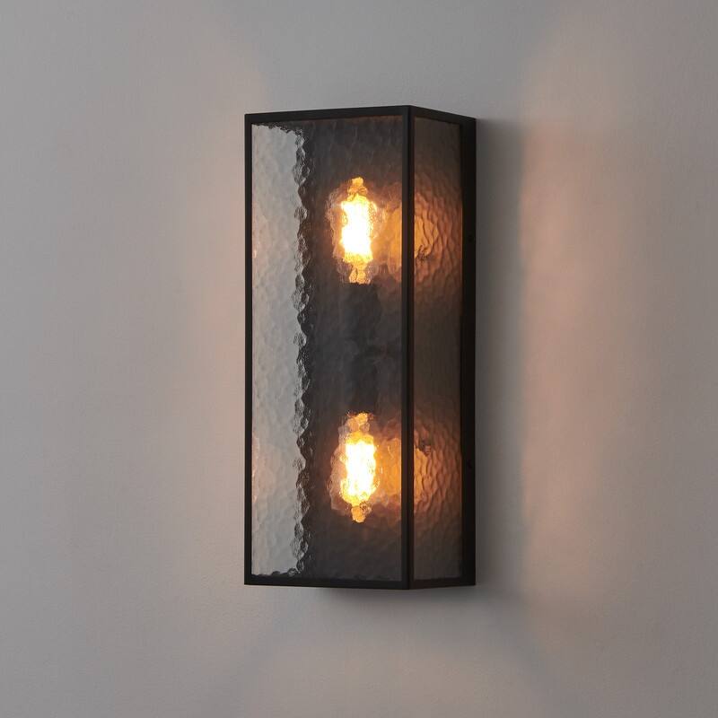KAWOTI 2-Light Modern Outdoor Wall Sconce with Textured Glass - W8" x H19.75" x D5.75"