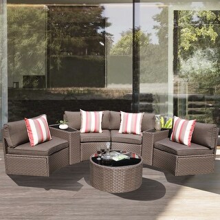 Outdoor 7-Piece Wicker Sectional Sofa Set with Furniture Cover