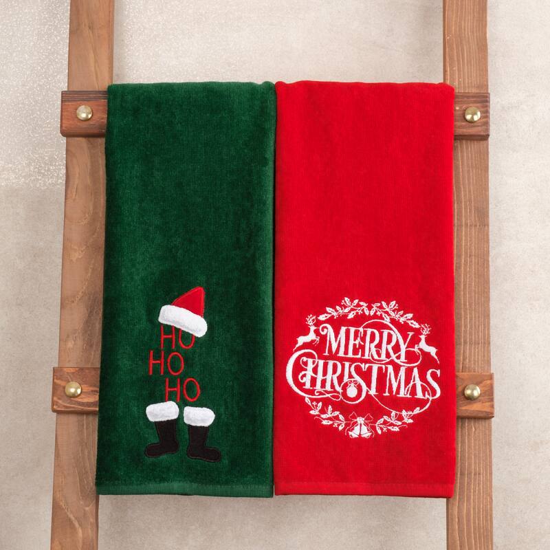 American Soft Linen Christmas Towel Set 100% Turkish Cotton 16x28 inches Christmas Hand Towels XMAS Gift - Merry Hoho