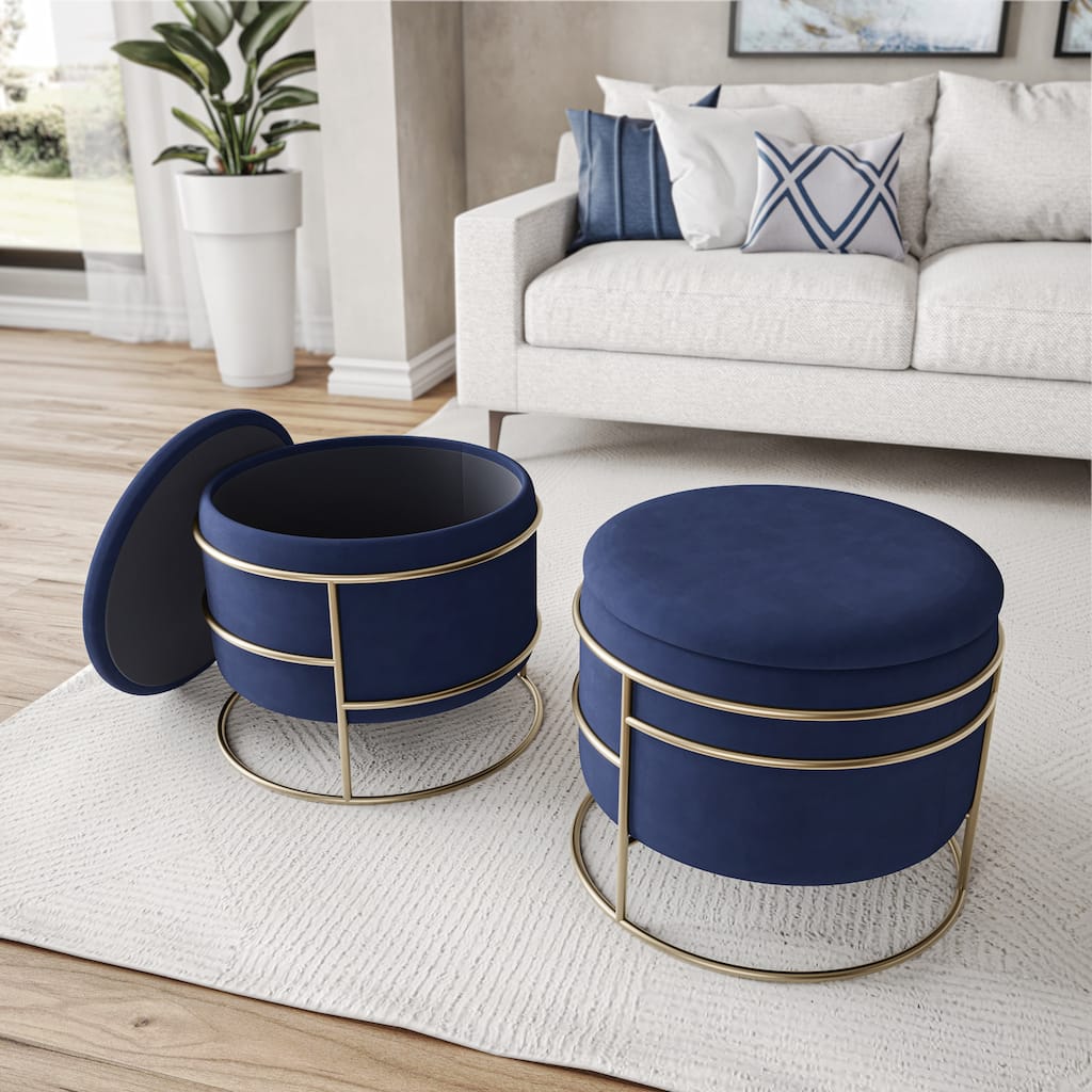 Elegant Round Storage Ottoman with Gold Frame