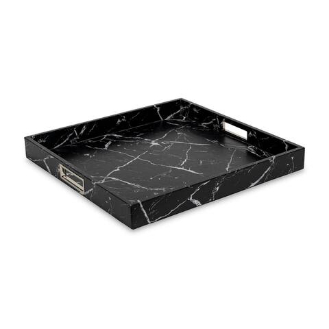 Black Marble Stainless Steel Handle Tray - 18" x 18"