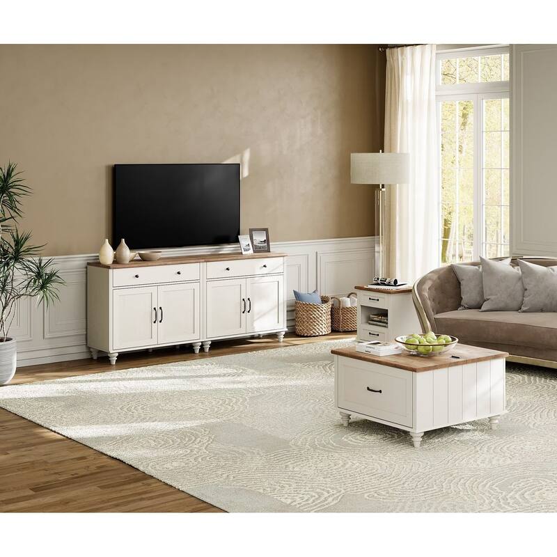 Farmhouse TV Stand for 75 inch TV, TV Console with Storage