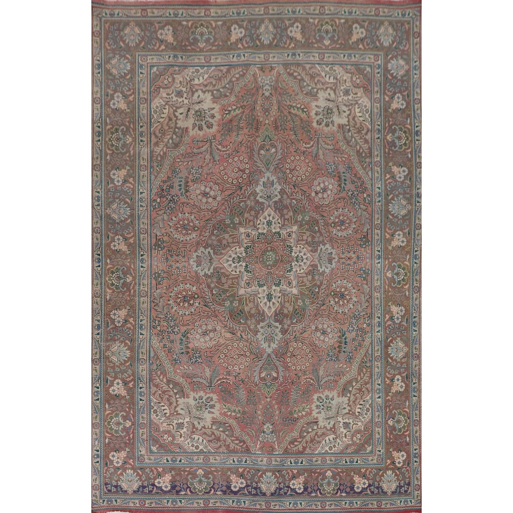 Floral Tabriz Persian Vintage Area Rug Handmade Wool Carpet - 7'4"x 11'2"