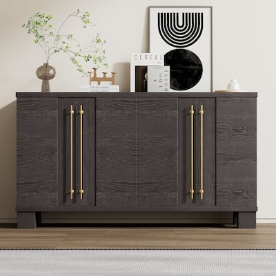 Traditional Minimalist Sideboard Storage Cabinet Buffet Cabinet with Adjustable Shelves and Gold Handles for Living Room