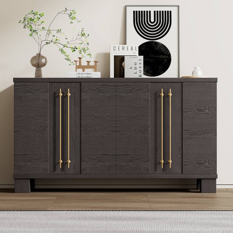 Wood Sideboard with Adjustable Shelves and Gold Handles