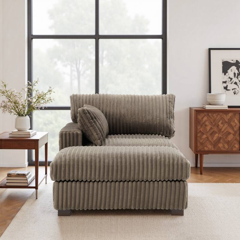 Modren Plush Upholstered Coner Chair and Ottoman Set