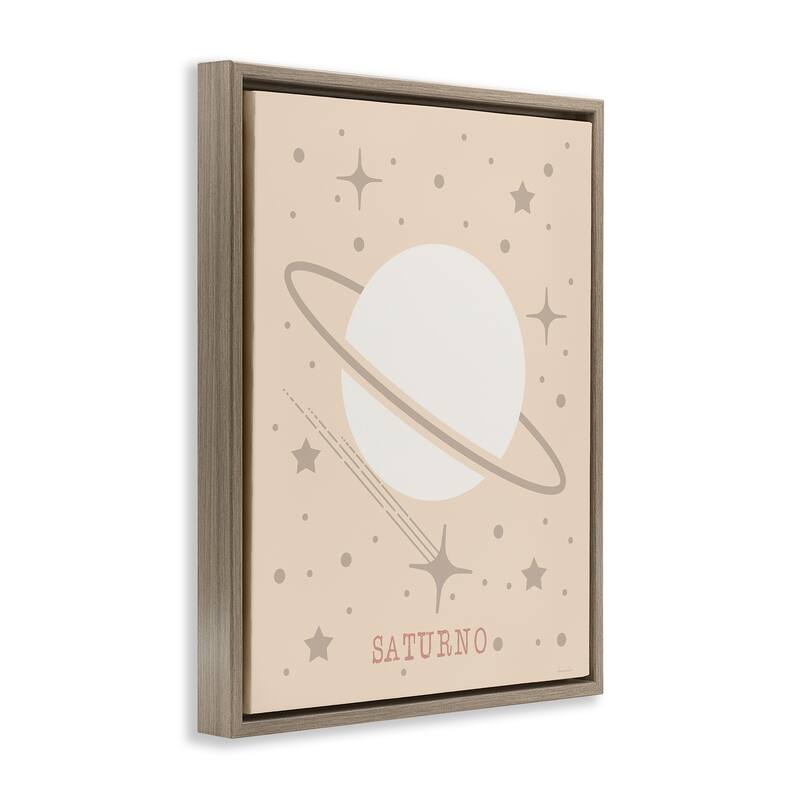 Stupell Minimal Saturn with Stars Framed Floater Canvas Wall Art Design By Daniela Santiago