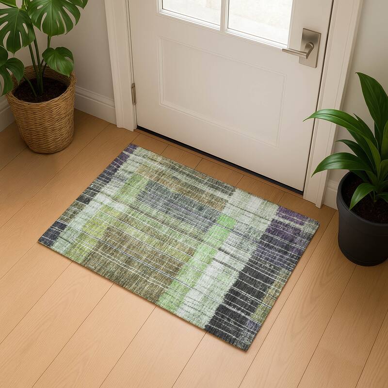 Premium Washable Super Soft Global Stripes Mayfield Rug - Aloe - 1'8" x 2'6"