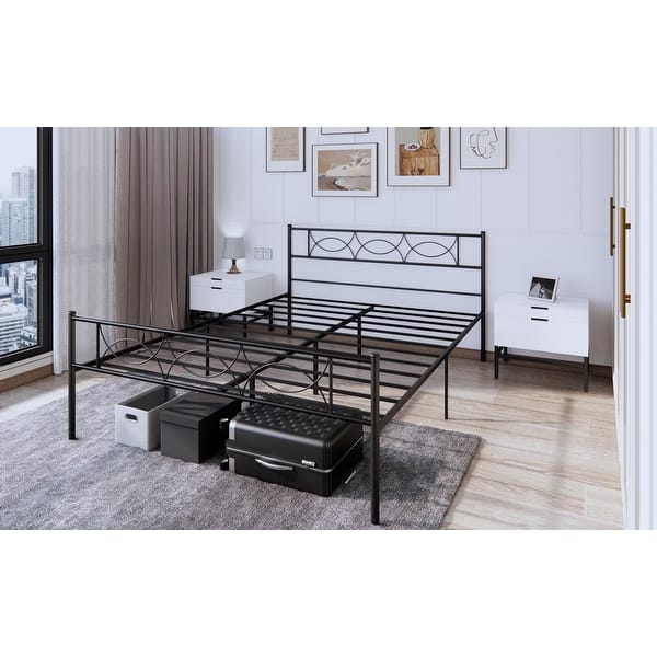Full Size Metal Bed Frame with Rounded Corners Headboard, No Box Spring