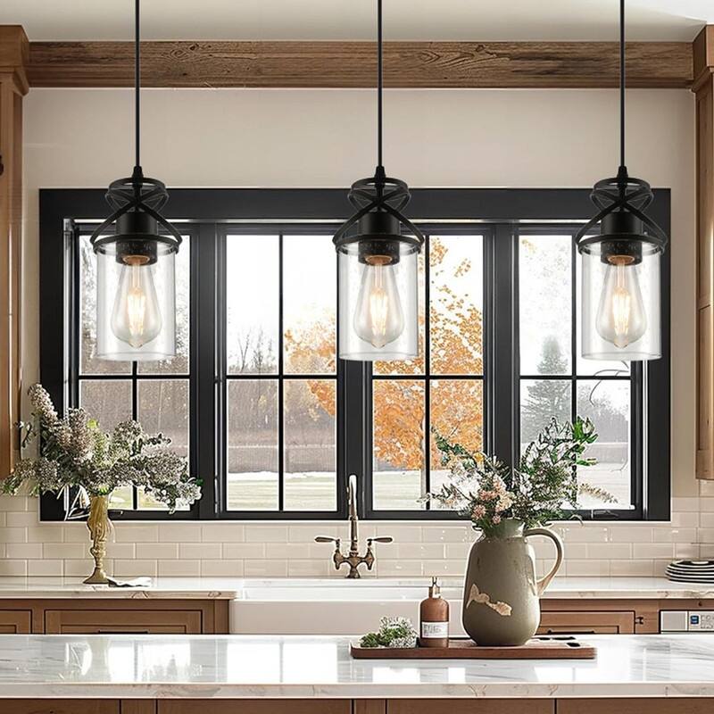 E26 socket hanging light black island lights glass, metal pendant lighting
