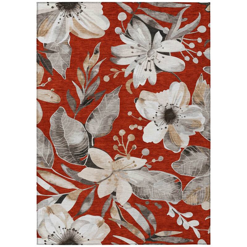 Machine Washable Indoor/ Outdoor Floral Chantille Rug