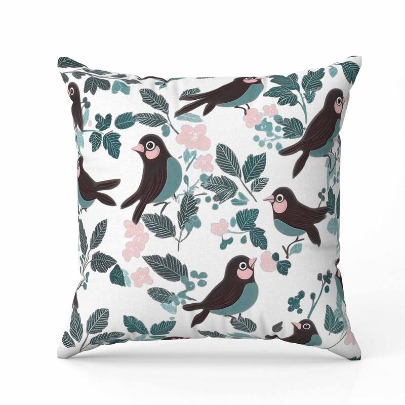 Sweet Tweets Faux Suede Reversible Throw Pillow Green and Pink