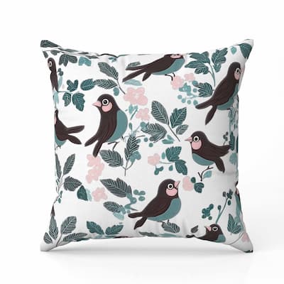 Sweet Tweets Faux Suede Reversible Throw Pillow Green and Pink