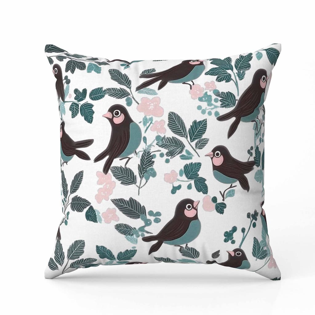 Sweet Tweets Faux Suede Reversible Throw Pillow Green and Pink