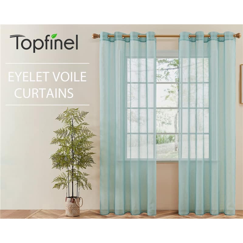 Topfinel Solid Grommet Sheer Window Curtains Faux Linen (Set of 2)