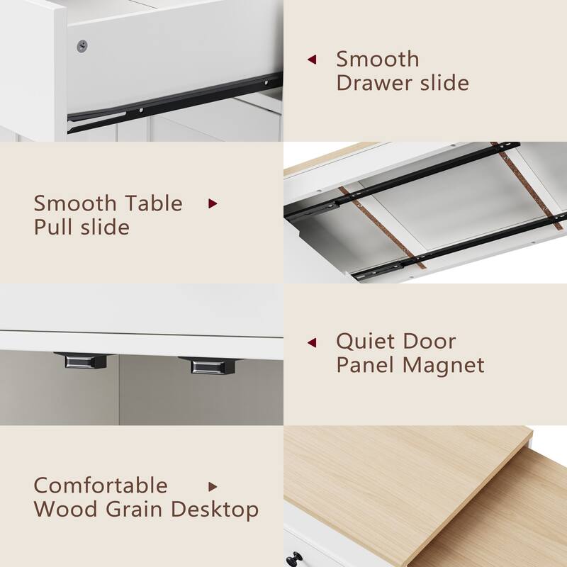 Rolling 74.5" Kitchen Island with Extendable Dining Table and 2 Drawers