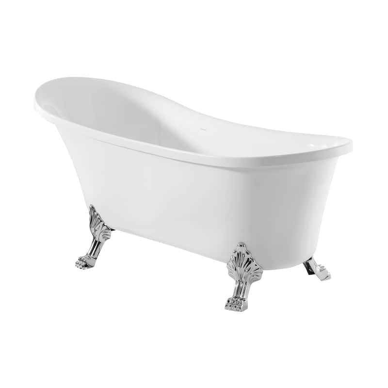 Caché Single Slipper, Clawfoot Soaking Acrylic Bathtub - Chrome