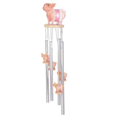 Q-Max 23" Long Pink Pig Round Top Wind Chime