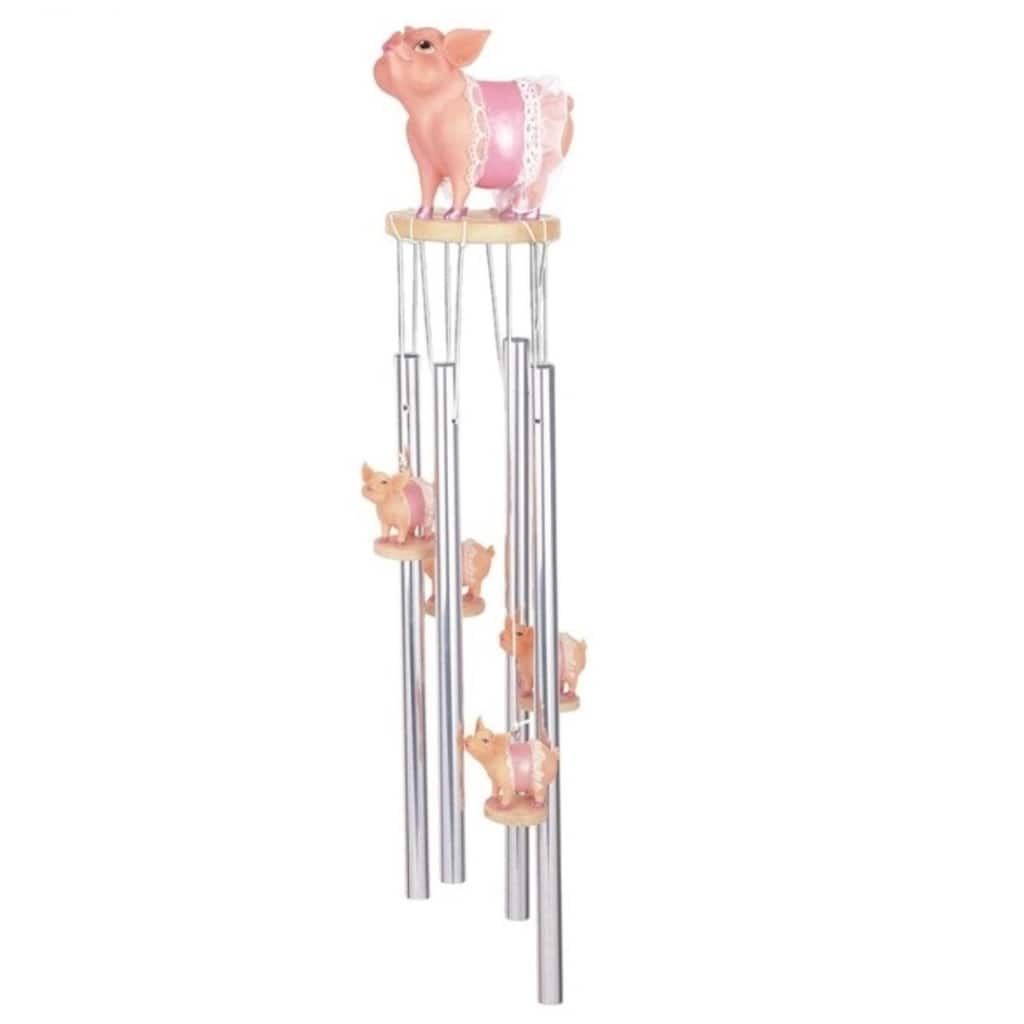 Q-Max 23" Long Pink Pig Round Top Wind Chime