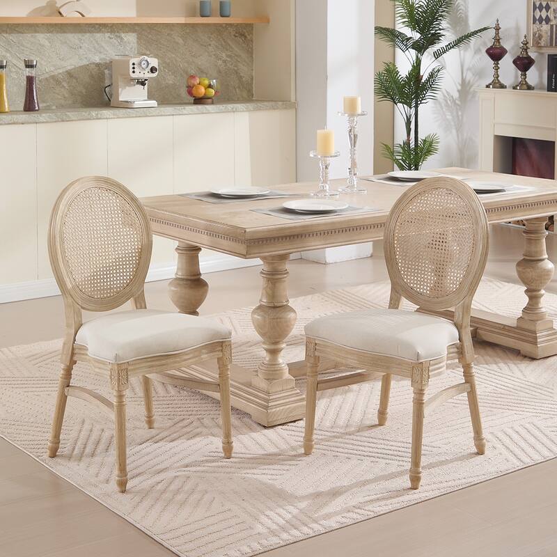 2PCS Nature Rattan Round Back Dining Chairs - Natural