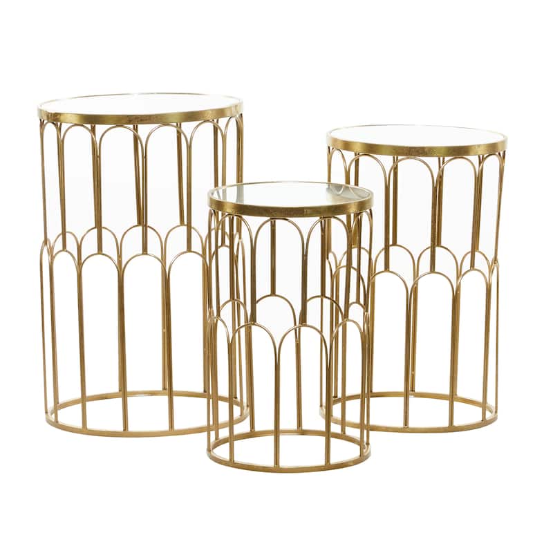 Metal Accent Table with Mirrored Glass Top - Set of 3 Gold - Roche River Decor - 18"Wx18"Lx28"H