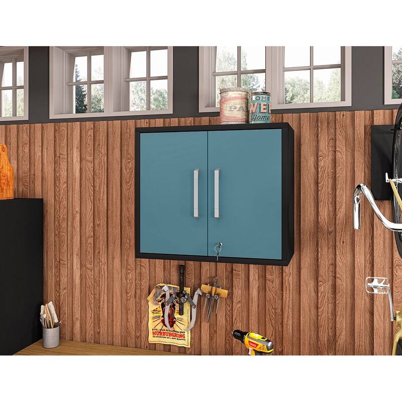 Manhattan Comfort Eiffel Floating Garage Storage Cabinet with Lock and Key