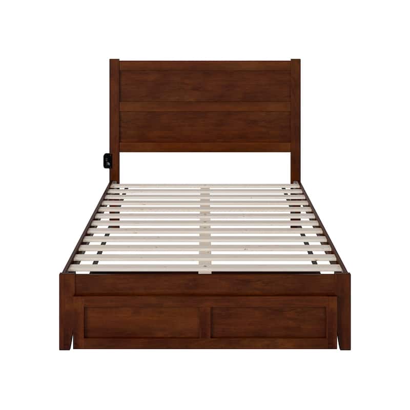 Full Bed with Drawer - Rustic Romance Bed Frame in Walnut Finish - Storage Platform Bed