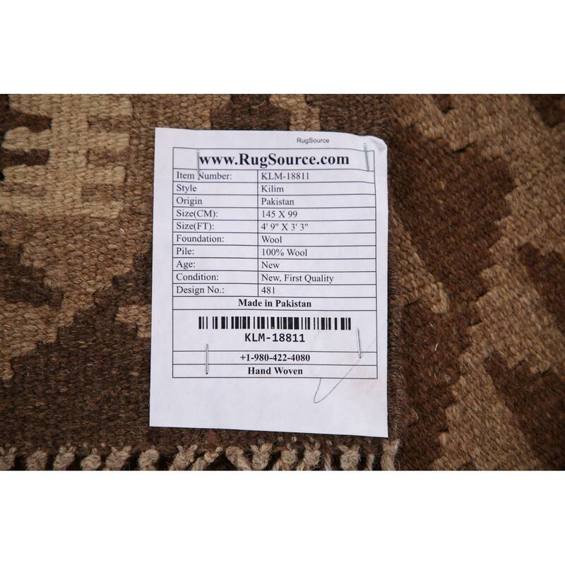 Geometric Kilim Oriental Rug Flat-weave Wool Carpet - 3'3" x 4'9"