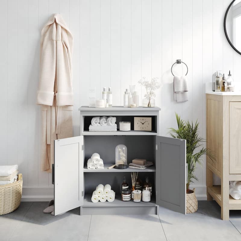 Modern Bathroom Storage Cabinet with Magnetic Close Doors and Shelves