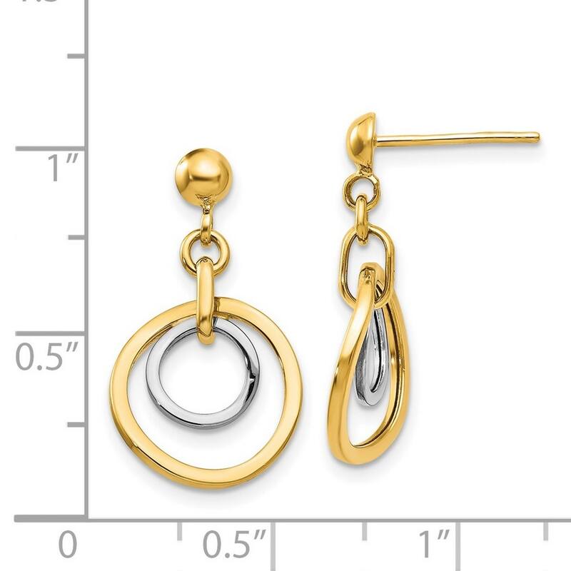 Curata 14k Two Tone Gold Double Circle Post Long Drop Dangle Earrings - 24x13mm