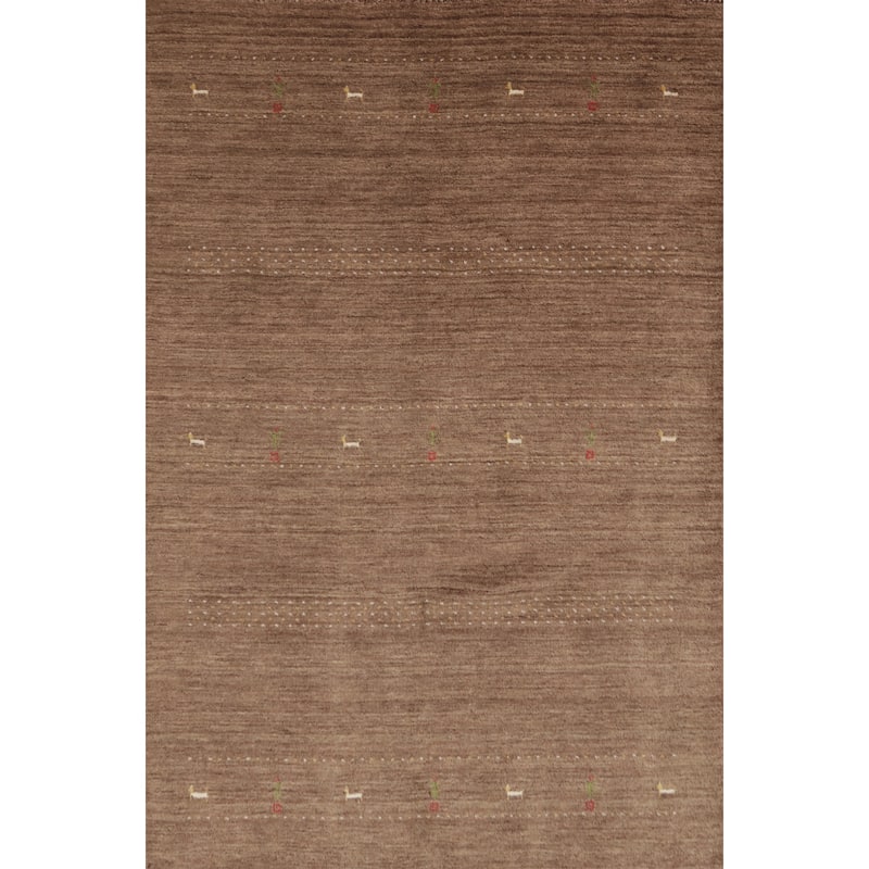 Hand Knotted Oriental 100% Wool Carpet Tribal Animal Pictorial Brown Gabbeh Area Rug - 7' 2'' X 5' 2''