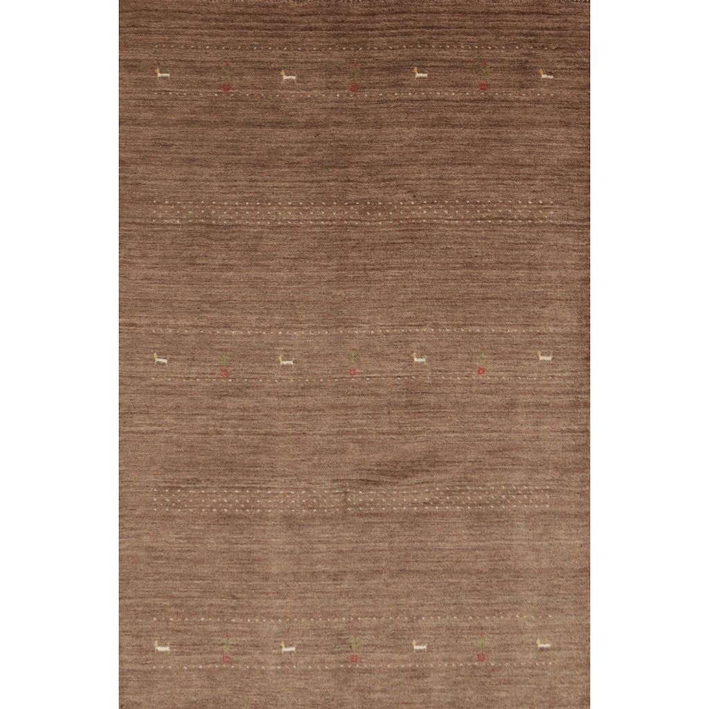 Hand Knotted Oriental 100% Wool Carpet Tribal Animal Pictorial Brown Gabbeh Area Rug - 7' 2'' X 5' 2''