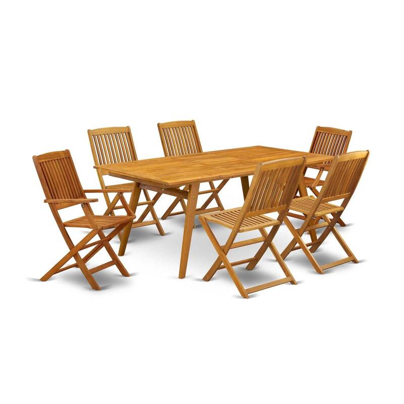 7-Piece Patio Set - Outdoor Coffee Table with 6 Chairs - Small Bistro Table Set - Natural Wood Finish - 72