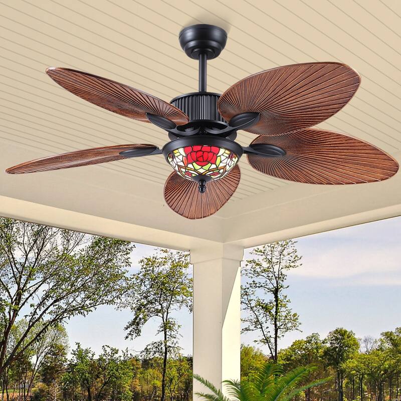 50" /52" Tiffany Tropical Ceiling Fan with 5 Blades and Vintage Cover Waterproof for Indoor and Outdoor Patio