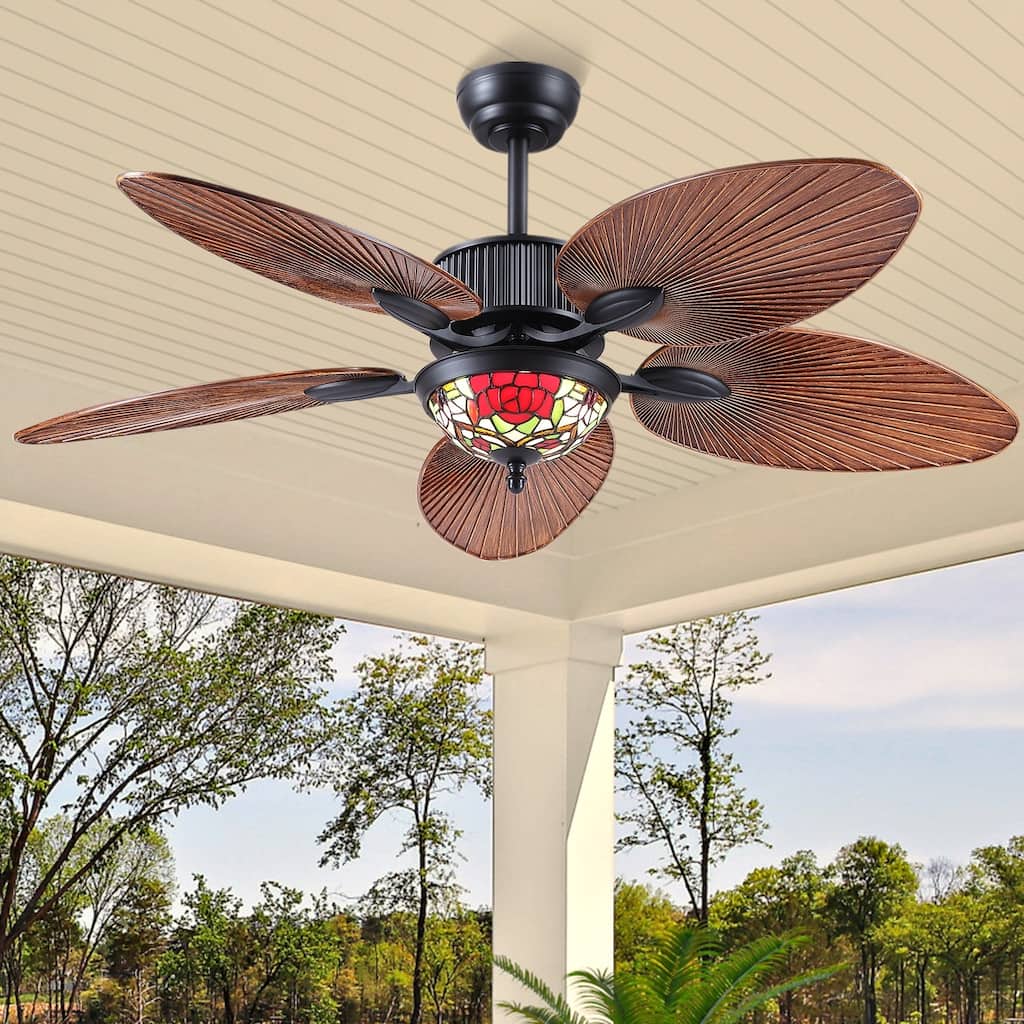 50" /52" Tiffany Tropical Ceiling Fan with 5 Blades and Vintage Cover Waterproof for Indoor and Outdoor Patio