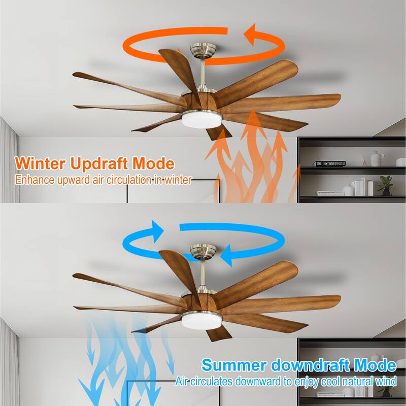 60 inch Ceiling Fan with Light and Remote, Reversible Motor, 8-Blade with 6-Speed Option, Timer