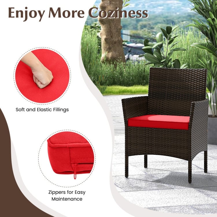 4 Piece Outdoor Rattan Patio Set with Cushions and Glass Table - 39.5" x 22.5" x 32"