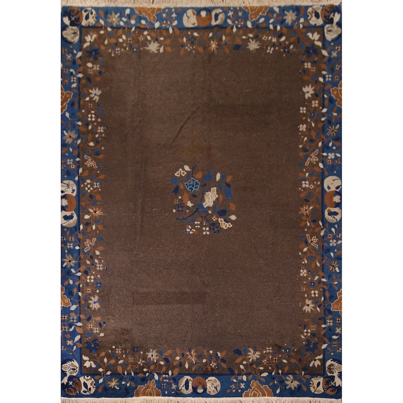 Vegetable Dye Art Deco Nichols Chinese Rug Handmade Wool Carpet - 8'1" x 9'10"