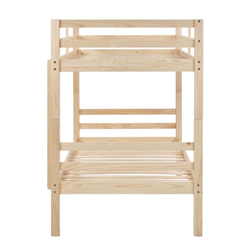 Twin over Twin Wooden Bunk Bed,High Guardrail,Ladder,Kids Teens,Dorm