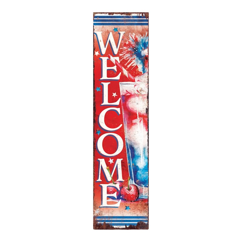 HomeRoots 36" Red White And Blue Solid Wood Welcome Patriotic Reversible Porch Sign