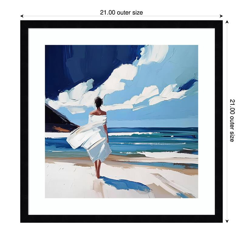 Woman Walking On the Beach by Elena Avanesova Wood Framed Wall Art Print - 21 x 21 in - Black