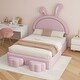 preview thumbnail 7 of 42, Upholstered Velvet Platform Bed with 2 Storage Benches Pink - Full