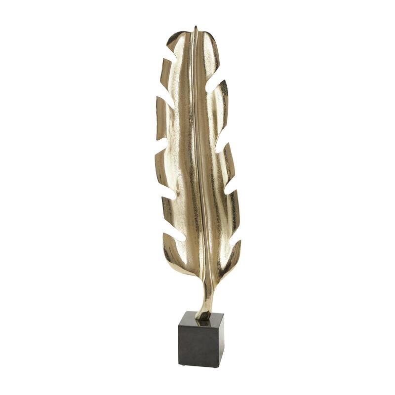 Aluminum Metal Bird Feather Decorative Sculpture with Black Marble Base - Silver or Gold - CosmoLiving by Cosmopolitan - Gold