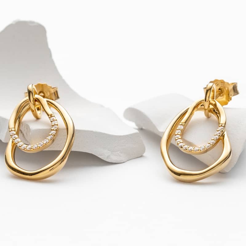Yellow-Tone Sterling Silver Cubic Zirconia Organic Hoop Earrings