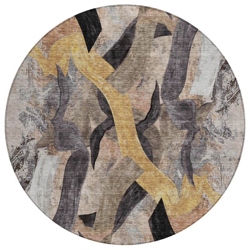 Machine Washable Indoor/Outdoor Contemporary Brushstrokes Chantille Rug