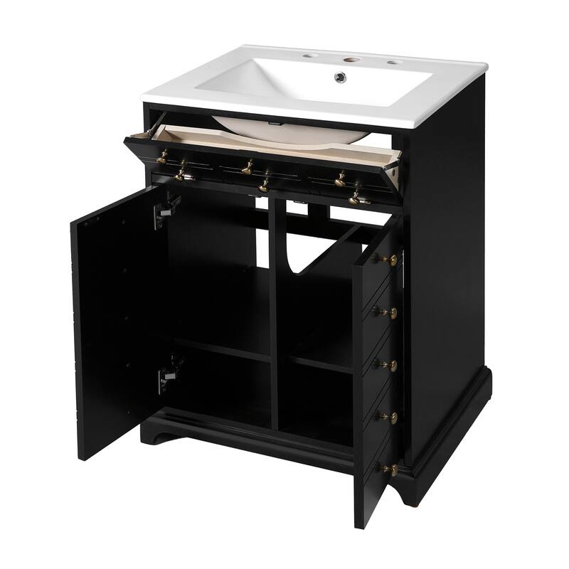 24" Freestanding Bathroom Vanity with White Integrated Ceramic Sink - 24.01'' x 18.3'' x 33.89''