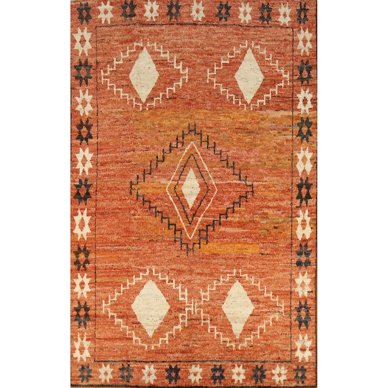 Orange Moroccan Oriental Area Rug Hand-Knotted Wool Carpet - 6'8" x 9'9"