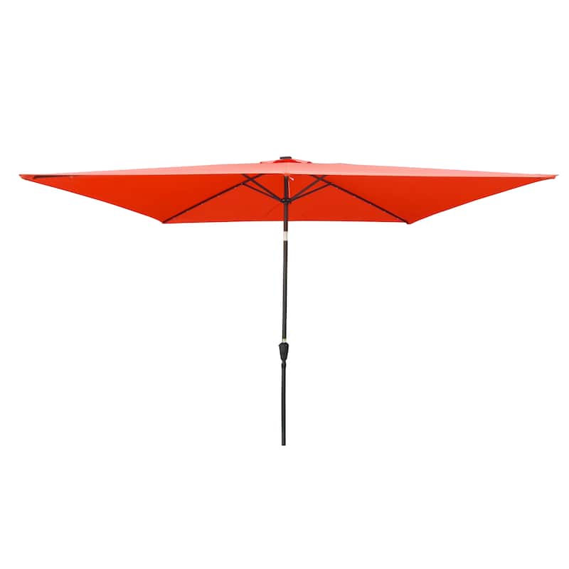 10 x 6.5t Rectangular Patio Solar LED Lighted Outdoor Market Umbrellas with Crank and Push Button Tilt for Garden Shade