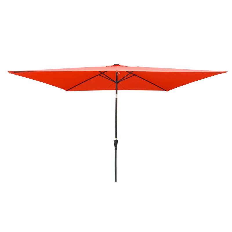 10x6.5ft Solar LED Rectangular Patio Umbrella with Crank and Tilt for Outdoor Use
